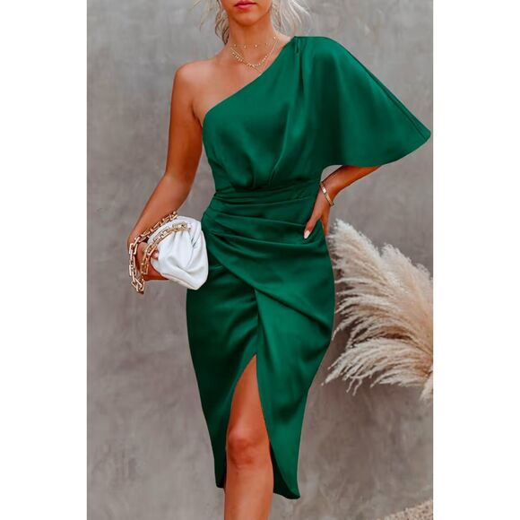 Cupshe Dresses & Skirts - Cupshe Emerald Green Ramla Sheath One-Shoulder Dress Size Small NWT